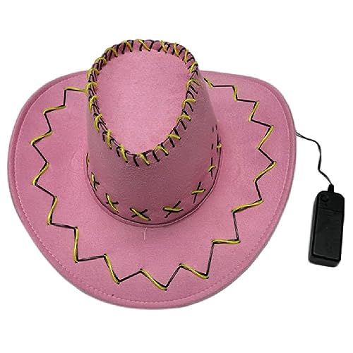 Apooke WesternStyle Cowboyhut, Cowgirl-Hut, LED-Hut, leuchtende Kostüme, Kopfbedeckung, Fedora-Hut, Halloween-Party-Requisiten, Western-LED-Hut, LED-beleuchteter Cowboyhut von Apooke