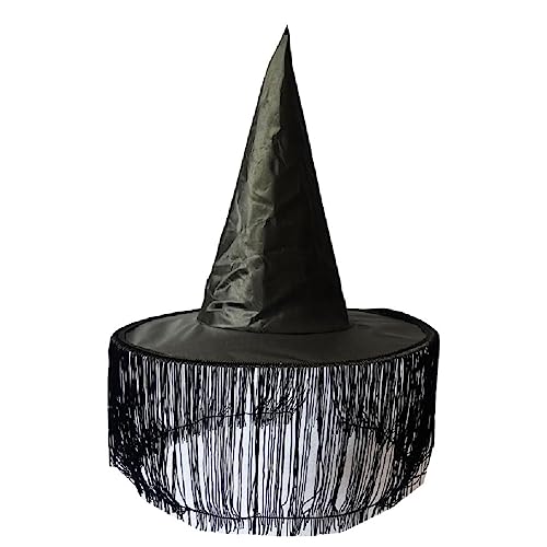 Unisex Halloween Peaked Witch Hat With Tassels Veil Wizard Hat Men Women Cosplay Witch Hat Festivals Party Props Modern Design Witch Hat Veil Decor Witch Hat For Women Delicate Witch Hat Men Black Hat von Apooke