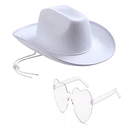 Western-Cowboyhut für Herren, Sonnenbrille, Cowgirl-Hut und herzförmige Brille, Einheitsgröße, passend für die meisten Männer und Frauen, Cowboyhüte für Erwachsene, Cowgirl-Hut für Männer und Frauen, von Apooke