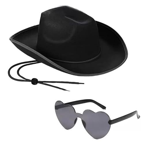 Western-Cowboyhut für Herren, Sonnenbrille, Cowgirl-Hut und herzförmige Brille, Einheitsgröße, passend für die meisten Männer und Frauen, Cowboyhüte für Erwachsene, Cowgirl-Hut für Männer und Frauen, von Apooke