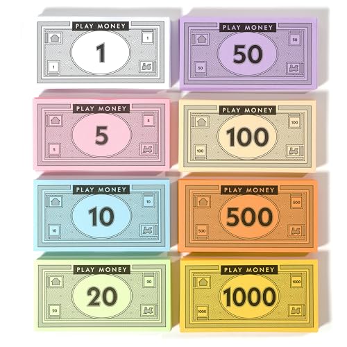 Opoly Spielgeld - 520 Stück Geld für Brettspiele - 65 Stück von jeder Rechnung in 8 Stückelungen – $1, 5, 10, 20, 50, 100, 500, & $1000 - Papiergeld für Rollenspielkassierer, Nachfüllpackungen Opoly Spielgeld - 520 Stück Geld für Brettspiele - 65 Stück von jeder Rechnung in 8 Stückelungen – $1, 5, 10, 20, 50, 100, 500, & $1000 - Papiergeld für Rollenspielkassierer, Nachfüllpackungen von Apostrophe Games