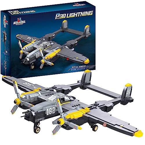 P-38 Lightning Flugzeugbaustein-Set - 937 Teile - Kampfflugzeug-Bauspielzeug-Set der Luftwaffe – Bausteinflugzeug-Spielzeug für Kinder ab 10 Jahren und Erwachsene - Kompatibel mit allen Bausteinen von Apostrophe Games