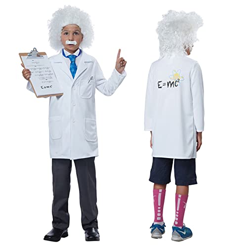 Applysu Albert Einstein Mad Scientist Kostüme für Kinder Arzt Labormantel Unisex Weiß Kostüm Langarm Labormantel mit Perücke, Krawatte von Applysu