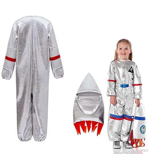 Applysu Astronaut Kostüm Kinder Jumpsuit Onesie Weiß Astronaut NASA Pilot Kostüm mit beweglichem Visierhelm für Kinder, Jungen, Mädchen, Space Kostüm Outfit Rollenspiel für Kinder von Applysu