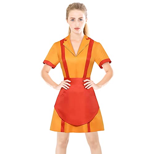 Applysu Caroline & Max Kostüm für 4 Broke Girls Fans, Diner Uniform mit Schürze, ein Stück von Applysu