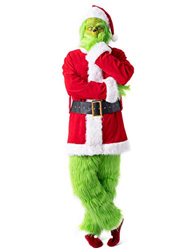 Applysu Grünes Monster-Kostüm für Erwachsene, Kostüm-Outfits für Erwachsene, Weihnachtskostüm, 7 Stück von Applysu
