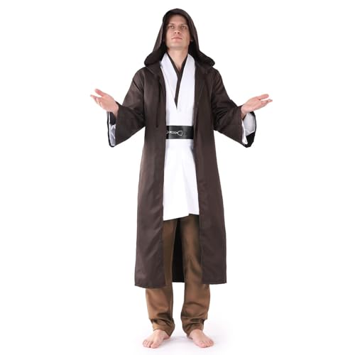 Applysu Jedi-Kostüm für Erwachsene und Kinder, Jedi-Film, Cosplay, mittelalterliches Outfit, Halloween, Tunika, Uniform mit Kapuze, komplettes Set von Applysu