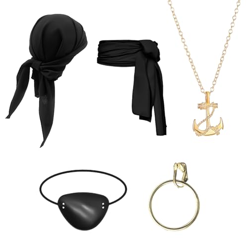 Applysu Piraten Kostüm Zubehör für Männer Frauen 5pcs Piraten Zubehör Set Mittelalter Renaissance Zubehör mit Stirnband Augenmaske Ohrringe Halskette Applysu Piraten Kostüm Zubehör für Männer Frauen 5pcs Piraten Zubehör Set Mittelalter Renaissance Zubehör mit Stirnband Augenmaske Ohrringe Halskette von Applysu