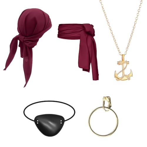 Applysu Piraten Kostüm Zubehör für Männer Frauen 5pcs Piraten Zubehör Set Mittelalter Renaissance Zubehör mit Stirnband Augenmaske Ohrringe Halskette Applysu Piraten Kostüm Zubehör für Männer Frauen 5pcs Piraten Zubehör Set Mittelalter Renaissance Zubehör mit Stirnband Augenmaske Ohrringe Halskette von Applysu