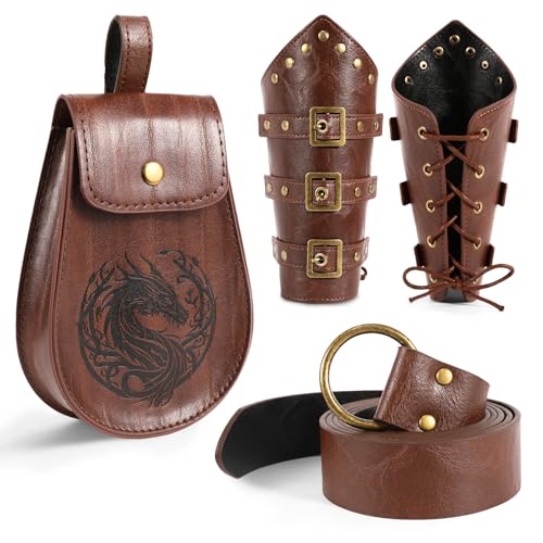 Applysu Renaissance Accessoires mit Mittelalter Gürteltasche Wikinger Gürtel Lederarmschienen 4PCS Mittelalter Wikinger Kostümset für Halloween Karneval Applysu Renaissance Accessoires mit Mittelalter Gürteltasche Wikinger Gürtel Lederarmschienen 4PCS Mittelalter Wikinger Kostümset für Halloween Karneval von Applysu