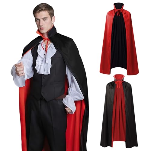 Applysu Vampir Umhang Halloween Stand Up Kragen Rot Schwarz Vampir Hexe Mantel in Voller Länge Cosplay Cape für Masquerade von Applysu