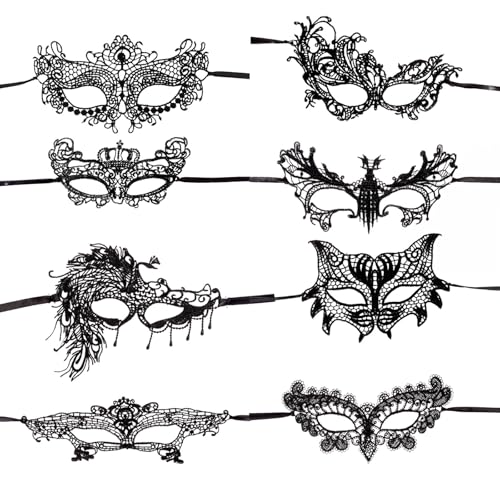 Apradas 16 Stück Maskenmasken schwarze Spitze Halbgesichtsmasken für Damen Herren für Maskerade Halloween Karneval Party von Apradas
