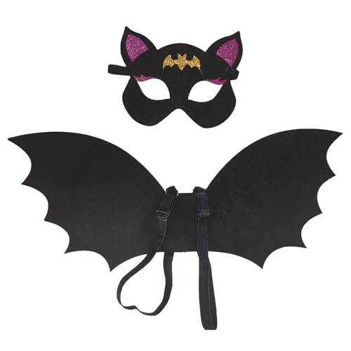 Apradas Fledermausflügel Maske Set Halloween Kostüm Fledermaus Cosplay für Jungen Mädchen Dress Up Halloween Partys Cosplay (Schwarz) von Apradas