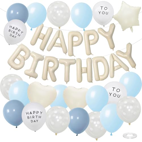 Blau Geburtstag Dekorationen Weiß Happy Birthday Banner Luftballons Creme Weiß Herz Folienballons für Frauen Männer Party Dekorationen (Blau) von Apradas