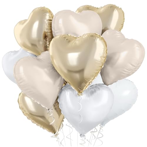 Goldfarbene cremeweiße Herzballons, klein, 45,7 cm, Folienballons mit Strohhalmen und Bändern, Geburtstagsballon-Dekorationsset für Neugeborene, Dusche, Hochzeit, Verlobung, Geburtstag Goldfarbene cremeweiße Herzballons, klein, 45,7 cm, Folienballons mit Strohhalmen und Bändern, Geburtstagsballon-Dekorationsset für Neugeborene, Dusche, Hochzeit, Verlobung, Geburtstag von Apradas