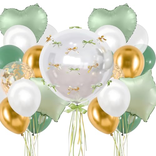 Luftballons in Salbeigrün und Gold, Herz-, Stern-Ballon, 45,7 cm, transparenter Folienballon für Jahrestag, Verlobung, Geburtstag, Party-Dekoration, Salbeigrün Luftballons in Salbeigrün und Gold, Herz-, Stern-Ballon, 45,7 cm, transparenter Folienballon für Jahrestag, Verlobung, Geburtstag, Party-Dekoration, Salbeigrün von Apradas