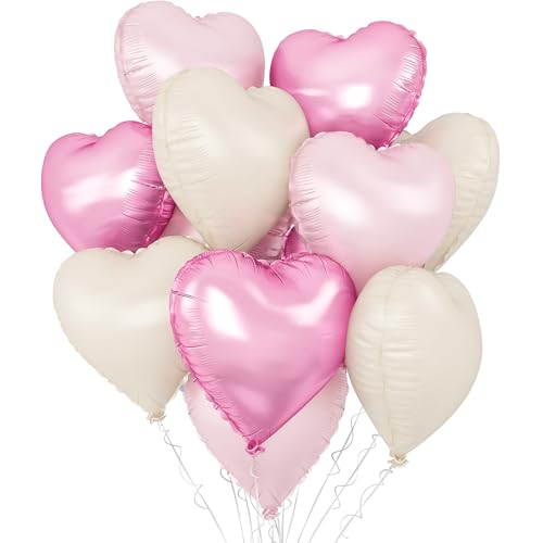 Pinke cremeweiße Herzballons, klein, 45,7 cm Folienballons mit Strohhalmen und Bändern, Geburtstagsballon-Dekorationsset für Neugeborene, Dusche, Hochzeit, Verlobung, Geburtstag, Party-Dekoration Pinke cremeweiße Herzballons, klein, 45,7 cm Folienballons mit Strohhalmen und Bändern, Geburtstagsballon-Dekorationsset für Neugeborene, Dusche, Hochzeit, Verlobung, Geburtstag, Party-Dekoration von Apradas