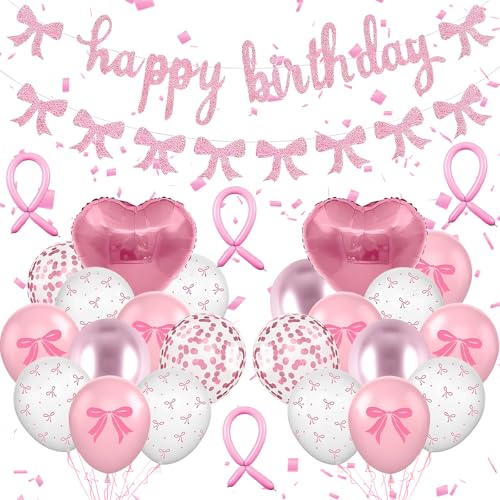 Rosa Schleife Geburtstag Dekorationen Happy Birthday Banner Bogen Geburtstag Party Dekorationen Set Rosa Girlande Party Dekoration Set für Mädchen Frau Schleife Thema Dekor (Rosa) von Apradas