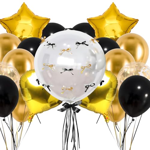 Schwarz-goldenes Ballon-Set, Herz-, Stern-Ballon, 45,7 cm, transparenter Folienballon für Jahrestag, Verlobung, Geburtstag, Party-Dekoration (Schwarzgold) von Apradas