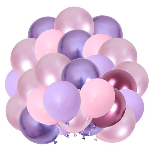 Violett-rosa Luftballons, 30,5 cm, doppelt gefüllt, violett und perlfarben, staubig, transparent, Ballon für Frauen und Mädchen, Geburtstagsparty-Dekorationen (Violett-Rosa, 60 Stück - 30,5 cm) von Apradas