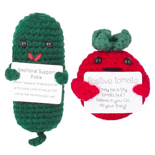 Apricitie 2 Stücke Pocket Hug Positive Pickle und Funny Positive Tomato Doll, Emotional Support Pickle Puppe, Positive Gifts Pocket Hug Knitted Wool Tomato for Family, Boyfriend, Girlfriend von Apricitie