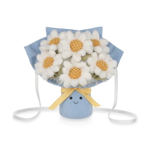 Apricot Lamb Gänseblümchen Daisy Bouquet geformte Plüsch Tasche Plüsch Umhängetasche Geldbörse für Teenager Mädchen und Erwachsene, Plüschtier Umhängetasche, Kinder Mode Handtaschen, 27 cm von Apricot Lamb