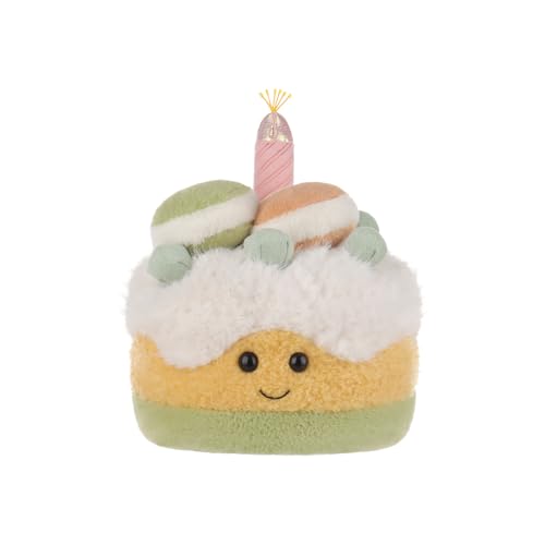 Apricot Lamb Macaron Geburtstagskuchen Plüschtiere für Kinder, weiche niedliche Kuscheltier für Baby Mädchen und Jungen, Flauschige Kuchen Gelb 18 cm von Apricot Lamb
