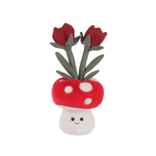 Apricot Lamb Pilzförmige Vase mit Rose Plüschtiere für Kinder, weiche niedliche Kuscheltier für Baby Mädchen und Jungen, Flauschige Blume Vase Rot 24 cm von Apricot Lamb
