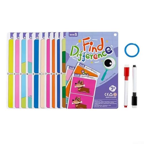 Wiederverwendbare Beobachtungstrainingskarten, lustiges Finde Unterschiede, Spiel für die frühkindliche Entwicklung (Schwierigkeit 1) von Aprilsunnyzone