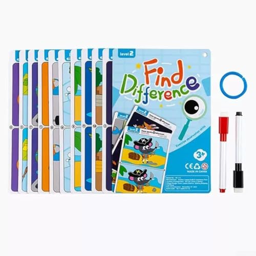 Wiederverwendbare Beobachtungstrainingskarten, lustiges Finde Unterschiede, Spiel für die frühkindliche Entwicklung (Schwierigkeit 2) von Aprilsunnyzone