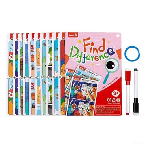 Wiederverwendbare Beobachtungstrainingskarten, lustiges Finde Unterschiede, Spiel für die frühkindliche Entwicklung (Schwierigkeit 3) von Aprilsunnyzone