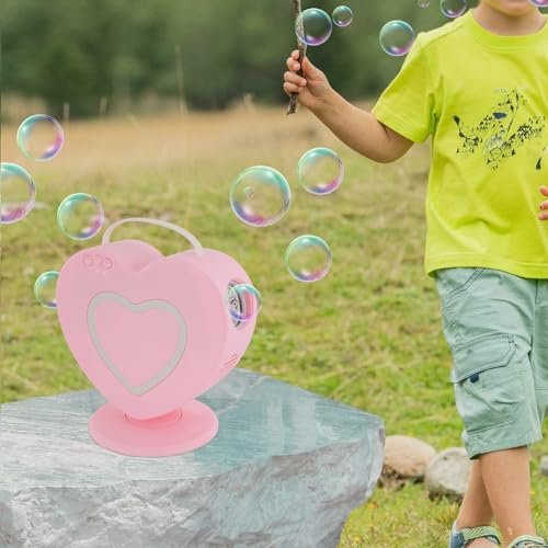 Apriltop Herzform Seifenblasenmaschine mit Fernsteuerung, Rotationswinkel 360° und 90°, Seifenblasen Macher mit Sichtfenster für den Wasserstand, für Geburtstage, Hochzeiten oder Feiern, Rosa von Apriltop