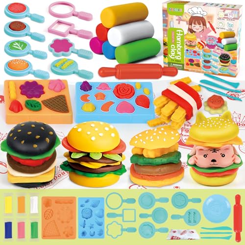 Aprilwolf 22-teiliges Burger-Spielknet-Set für Kinder im Alter von 4–8 Jahren, Kunsthandwerk und Teigwerkzeug-Set, Hamburger-Maschine, Küchenkreationen, Lebensmittelspielzeug, Kleinkinder, Jungen, von Aprilwolf
