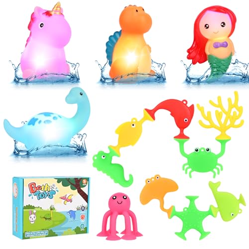 Badewannenspielzeug, Apritsce 4 Stück Badespielzeug Leuchtend und 9 Stück Saugnapf Spielzeug Kinder, Montessori Wasserspielzeug Kinder, Meerjungfrau Badewanne Spielzeug für Baby Badewannenspielzeug, Apritsce 4 Stück Badespielzeug Leuchtend und 9 Stück Saugnapf Spielzeug Kinder, Montessori Wasserspielzeug Kinder, Meerjungfrau Badewanne Spielzeug für Baby von Apritsce