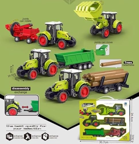 AptoFun 1:55 Bauernhof Spielzeug Set, 2X Friktionsbetriebene Traktoren, Einer mit Frontlader und Baustammgreifer + 3 Universal Anhänger + 5 Baumstämme für Kinder ab 1 Jahr AptoFun 1:55 Bauernhof Spielzeug Set, 2X Friktionsbetriebene Traktoren, Einer mit Frontlader und Baustammgreifer + 3 Universal Anhänger + 5 Baumstämme für Kinder ab 1 Jahr von AptoFun