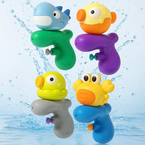 Niedliche Tier-Wasserpistolen – Mini Wasserpistole Kinder 4er Set, 80ml Spritzpistolen für Jungen & Mädchen, 2–6m Reichweite, ABS Badespielzeug für Garten, Strand & Badewanne (4er Set) von AptoFun