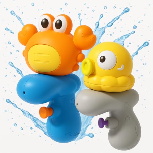 Wasserpistole Kinder 2er Set, 80ml Spritzpistole für Jungen & Mädchen, 2–6m Reichweite, ABS Material, Badespielzeug für Garten, Strand & Badewanne (Krabbe & Oktopus) von AptoFun