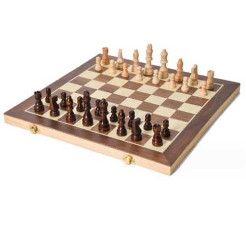 ApuaVireo&Co Spiele International Schachspiel Geschenk Magnetisches Holzschachspiel Mit Beflockter Aufbewahrungsbox Faltbare Spielbrett Innenaufbewahrung Familienspiele Schachbrett(29.5 * 29.5cm) von ApuaVireo&Co