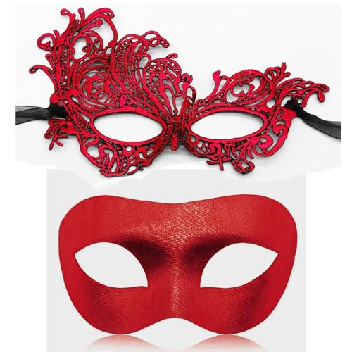 Aqearl Paar Maskerade Maske für Damen und Herren, venezianische Maske, Halloween-Maske für Party, Abschlussball, Ball, Kostüm, Spitzenmaske (rot) von Aqearl
