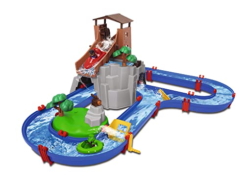 AquaPlay - AdventureLand - Wasserbahn mit Berg, Turm und Stausee, Spieleset inkl. 2 Tierfiguren, Motorboot und Speedboot, für Kinder ab 3 Jahren von Simba