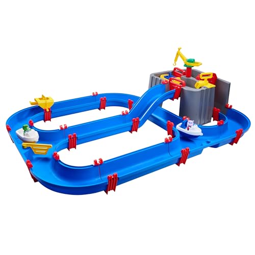 AquaPlay Harbour Wasserbahn - Outdoor-Wasserspiel mit Bahn, Booten und 2 Spiel-Figuren - Wasserspielzeug für Kinder ab 3 Jahre, 128 x 93 x 40 cm von AquaPlay