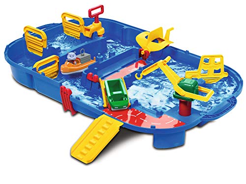 AquaPlay - LockBox - Wasserbahn als Transportkoffer mit 27 Teilen, Spieleset inklusive 1 Hippo Wilma, Amphibienauto und Containerboot, für Kinder ab 3 Jahren von AquaPlay