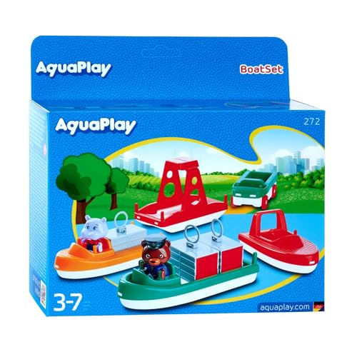 AquaPlay - BoatSet - Zubehör für AquaPlay Wasserbahnen oder für die Badewanne, 4 Booten, 1 Amphi-Lorry und BO und Wilma, für Kinder ab 3 Jahren 8700000272 Bunt von AquaPlay