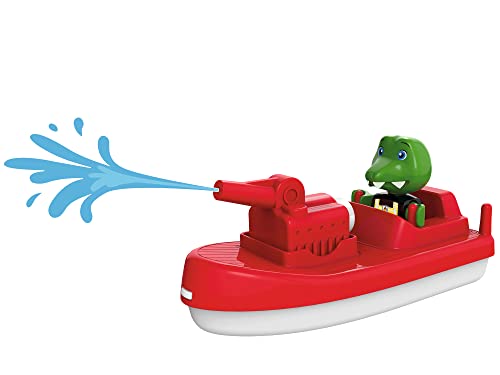 AquaPlay - FireBoat - Zubehör für AquaPlay Wasserbahnen oder für die Badewanne, Feuerwehr Boot mit Sven dem Krokodil, Wasserspritzfunktion, für Kinder ab 3 Jahren 8700000273 Rot von AquaPlay