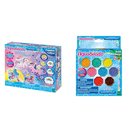 Aquabeads 31944 Mystisches Einhorn Bastelset, Multi Color & 31520 Glitzerperlen - Nachfüllset Nachfüllpack von Aquabeads