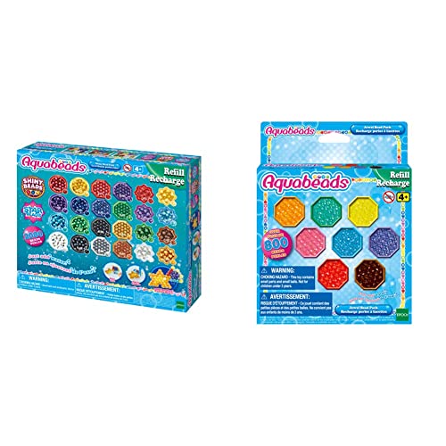 Aquabeads 31995 Perlmuttperlen Nachfüllpack - Nachfüllset & 31520 Glitzerperlen - Nachfüllset Nachfüllpack von Aquabeads