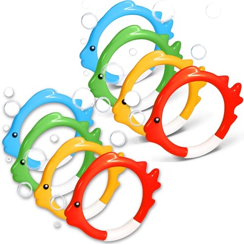 X8 Tauchringe Kinder – Tauchreifen in Fischform 12 cm – Buntes Tauchspielzeug für Kinder und Erwachsene – Sicheres Wasserspielzeug für Pool, Tauchertraining und lustige Wasserspiele X8 Tauchringe Kinder – Tauchreifen in Fischform 12 cm – Buntes Tauchspielzeug für Kinder und Erwachsene – Sicheres Wasserspielzeug für Pool, Tauchertraining und lustige Wasserspiele von Aquadelos