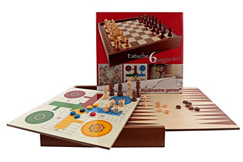 Aquamarine Games - 6 Klassische Spiele: Schach, Damen, Backgammon, Gänse, Patchis, Leiter (CP030) von Aquamarine Games