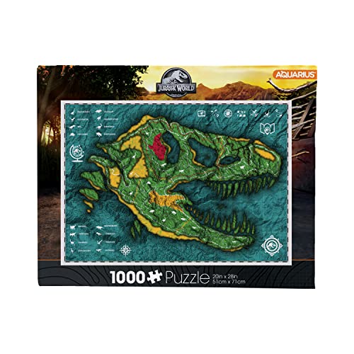 AQUARIUS Jurassic World Map Puzzle (1000 Teile Puzzle) – Offizielles Lizenzprodukt von Jurassic World Merchandise & Collectibles – blendfrei – präzise Passform, 55,9 x 71,1 cm von AQUARIUS