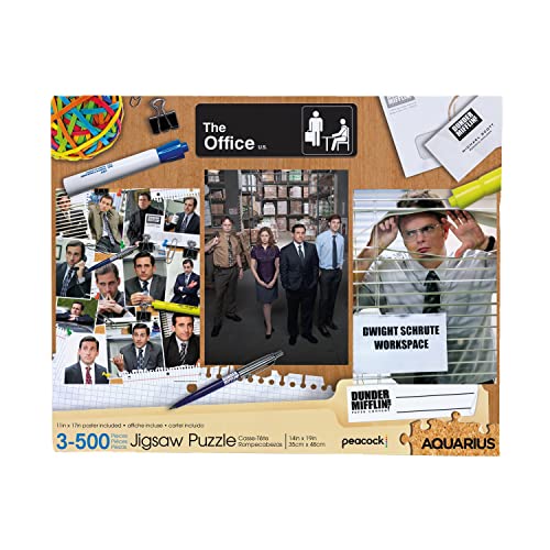 AQUARIUS Set of 3 The Office Puzzles (Three 500 Piece Jigsaw Puzzles) - Glare Free - Precision Fit - Virtually No Puzzle Dust - Officially Licensed The Office Merchandise & Collectibles - 14x19 Inches von AQUARIUS